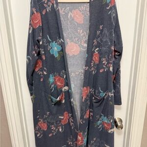 LuLaRoe Sarah Super Soft Floral Blue Open Front Cardigan Duster XL